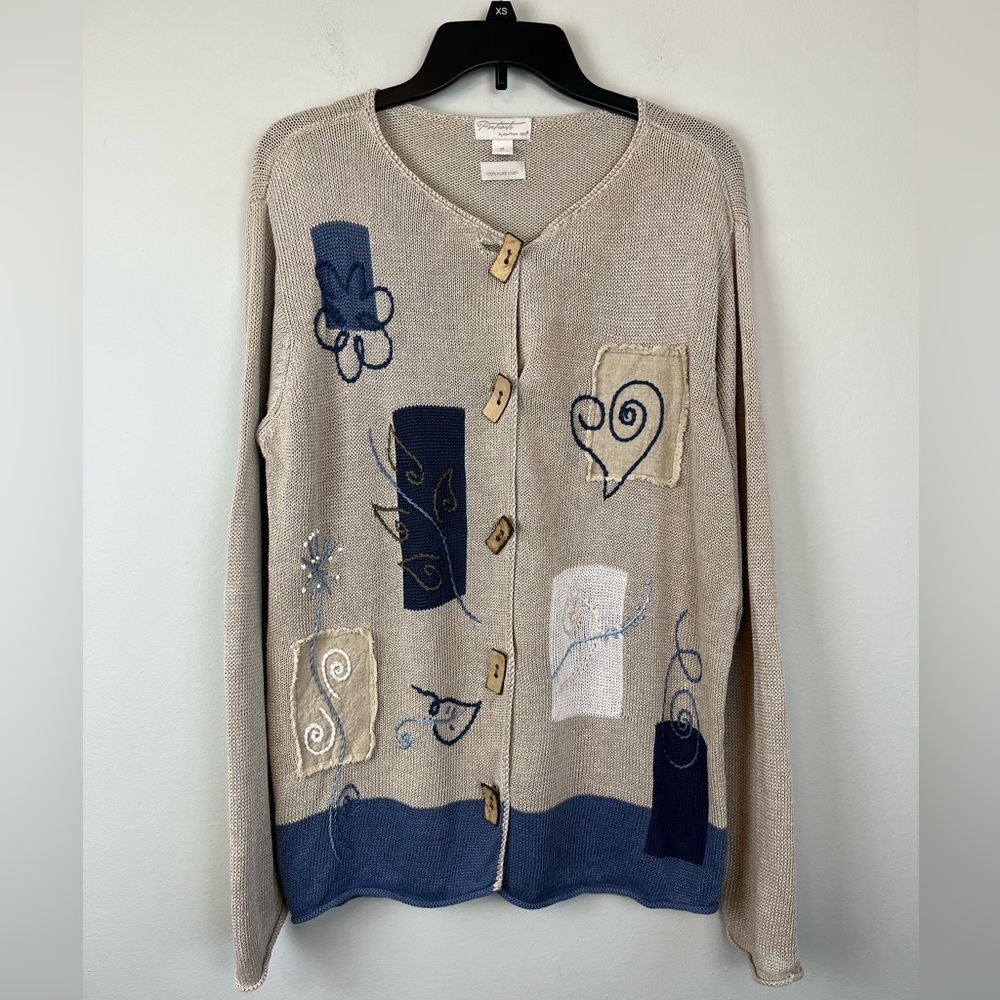 Vintage Portraits by Northern Isles Linen Knit Embroidered Cardigan M